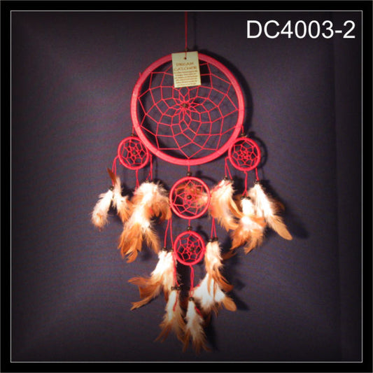 5-Ring Traumfänger, Dreamcatcher, Zwirn rot 17x50cm (DC4003-2)