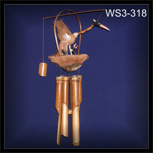 Bambus Klangspiel mit Windspiel Wackelhals Vogel Nest (WS3-318)