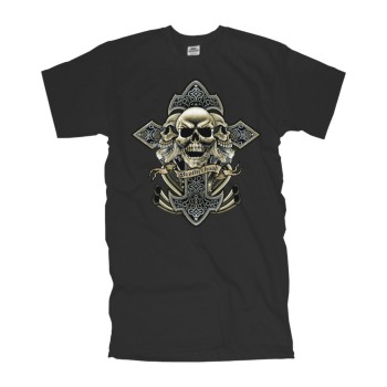 T-Shirt three skulls brotherhood, Totenkopf V-twin und Kreuz shirt