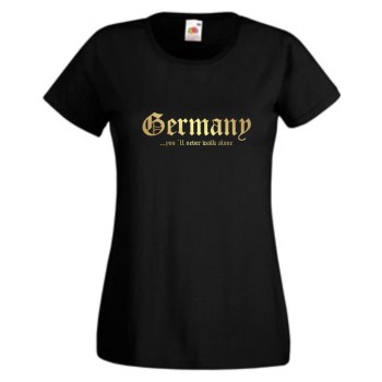 Damen T-Shirt Germany never walk alone, schwarz XS - XXL (WMS10-02)