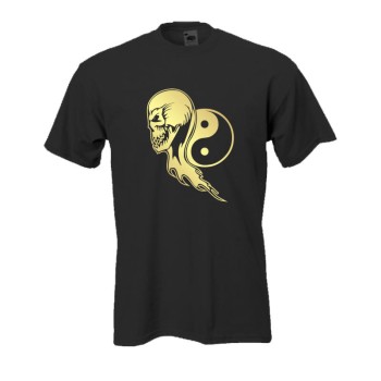 Yin & Yang skull, schwarzes Fun T-Shirt (BL116)