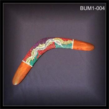 Deko Bumerang aus Holz mit Dotpaint Schlange (BUM1-004)