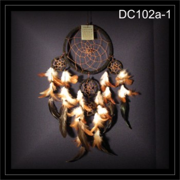 Traumfänger Indianer Dreamcatcher Wildleder schwarz 5 Ringe (DC102a-1)