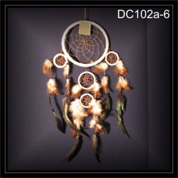 Traumfänger Indianer Dreamcatcher Wildleder beige 5 Ringe (DC102a-6)