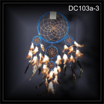 5 Ringe Indianer Traumfänger, Dreamcatcher blau 22x60cm (DC103a-3)