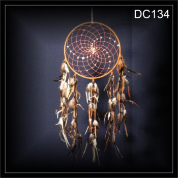 50-Steine Traumfänger, Dreamcatcher Wildleder braun 23x60cm (DC134)