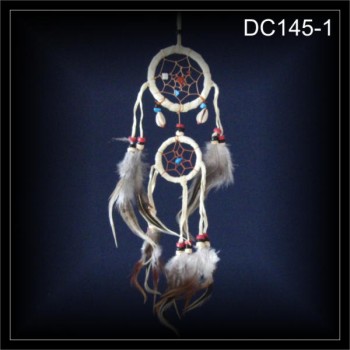 10-Steine Traumfänger, Dreamcatcher mit 2 Ringen, beige 6x25 (DC145-1)