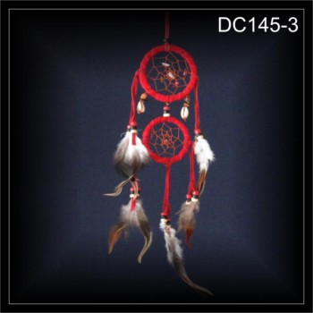 10-Steine Traumfänger, Dreamcatcher mit 2 Ringen, rot 6x25 (DC145-3)