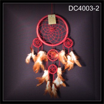 5-Ring Traumfänger, Dreamcatcher, Zwirn rot 17x50cm (DC4003-2)