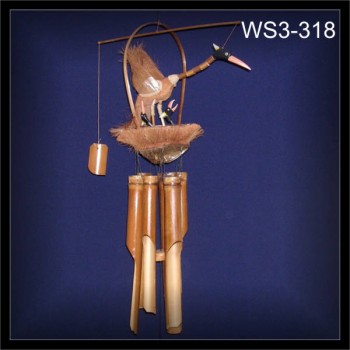 Bambus Klangspiel mit Windspiel Wackelhals Vogel Nest (WS3-318)