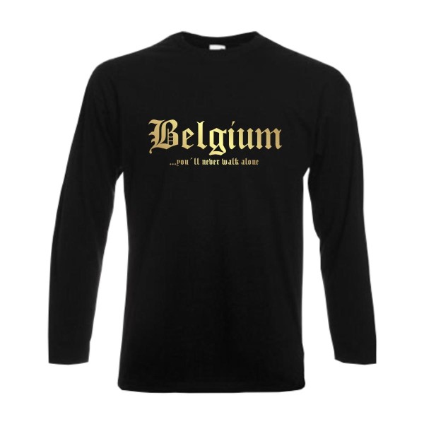 Longsleeve BELGIEN (Belgium), never walk alone, S - 6XL (WMS01-11b)