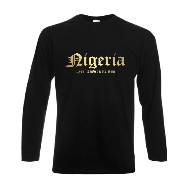 Longsleeve NIGERIA, never walk alone, S - 6XL (WMS01-42b)