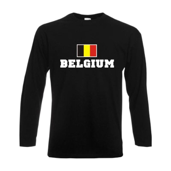 Longsleeve BELGIEN (Belgium), Flagshirt, Fanshirt S - 6XL (WMS02-11b)