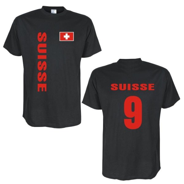 T-Shirt SCHWEIZ (Suisse) Länder Flagshirt mit Rückennummer (WMS03-56a)