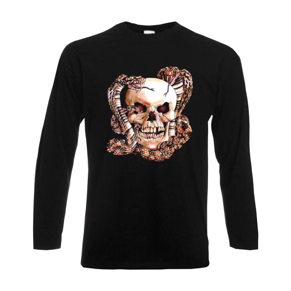 Longsleeve Skull with 2 Snakes, Totenkopf, Funshirt