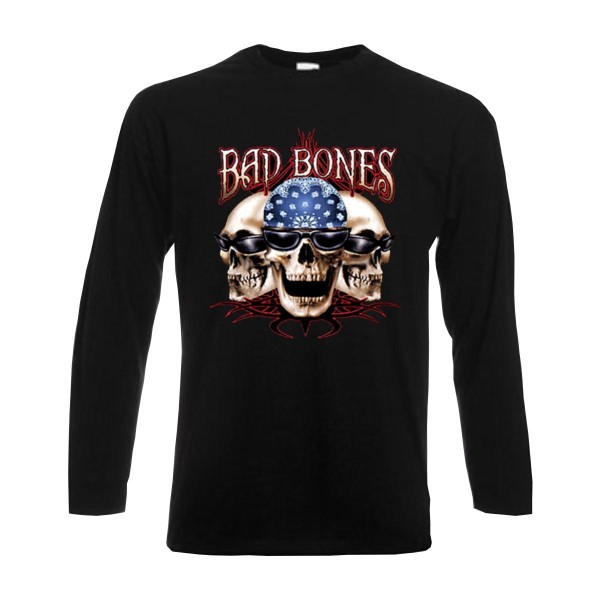 Longsleeve Bad Bones Skulls, Totenkopf, Funshirt