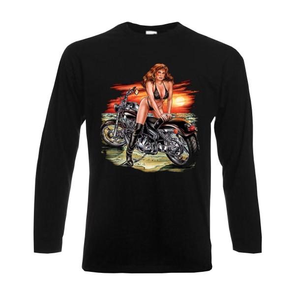 Longsleeve Girl over Motorcycle, Biker langarm Funshirt