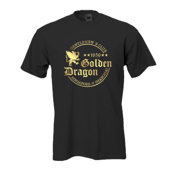 Golden Dragon, schwarzes Fun T-Shirt (BL061)