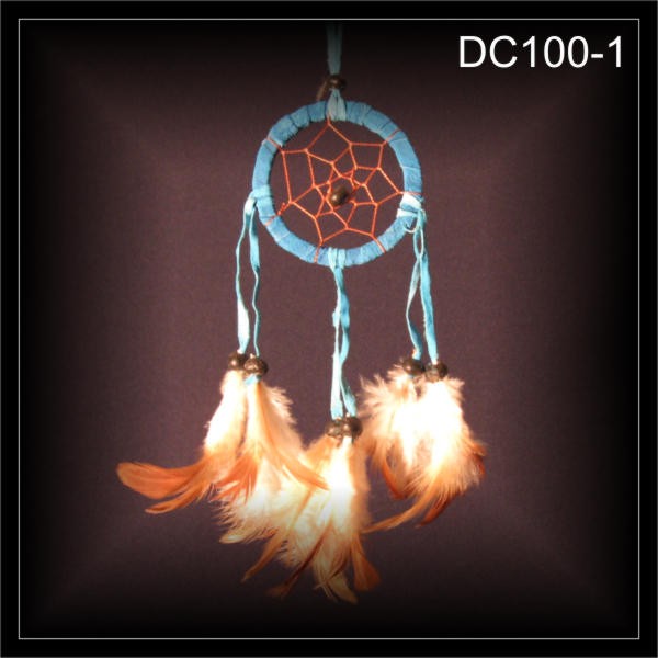 Mini Traumfänger, Indianer Dreamcatcher, Wildleder türkis (DC100-1)