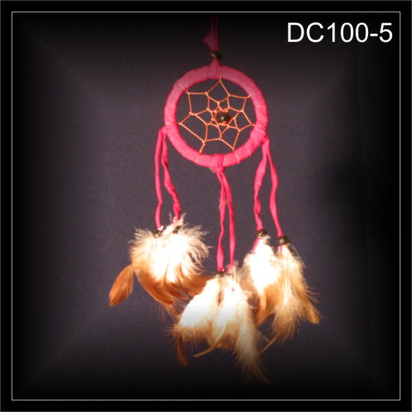 Mini Traumfänger, Indianer Dreamcatcher, Wildleder rot (DC100-5)