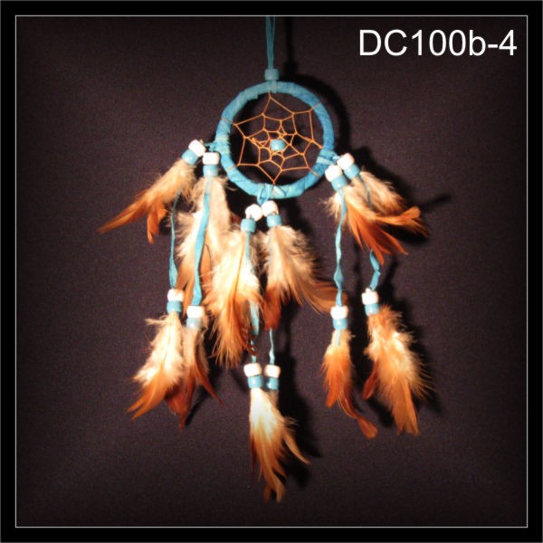 Traumfänger Dreamcatcher 3X2 Reihen Federn Wildleder türkis (DC100b-4)