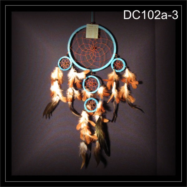 Traumfänger Indianer Dreamcatcher Wildleder türkis 5 Ringe (DC102a-3)