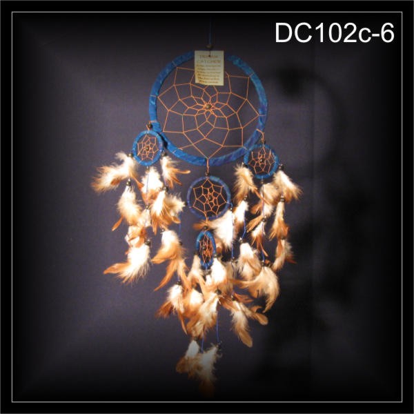 5 Ringe Traumfänger, Dreamcatcher, Wildleder blau 17x50cm (DC102c-6)