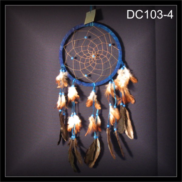 Traumfänger, Indianer Dreamcatcher, Wildleder blau 22x50cm (DC103-4)