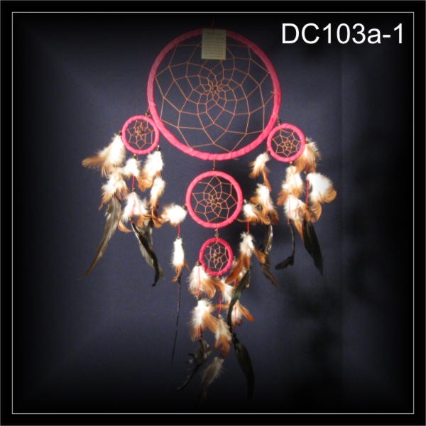 5 Ringe Indianer Traumfänger, Dreamcatcher rot 22x60cm (DC103a-1)