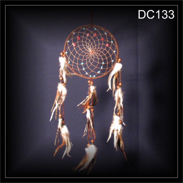 25-Steine Traumfänger, Dreamcatcher Wildleder braun 17x50cm (DC133)