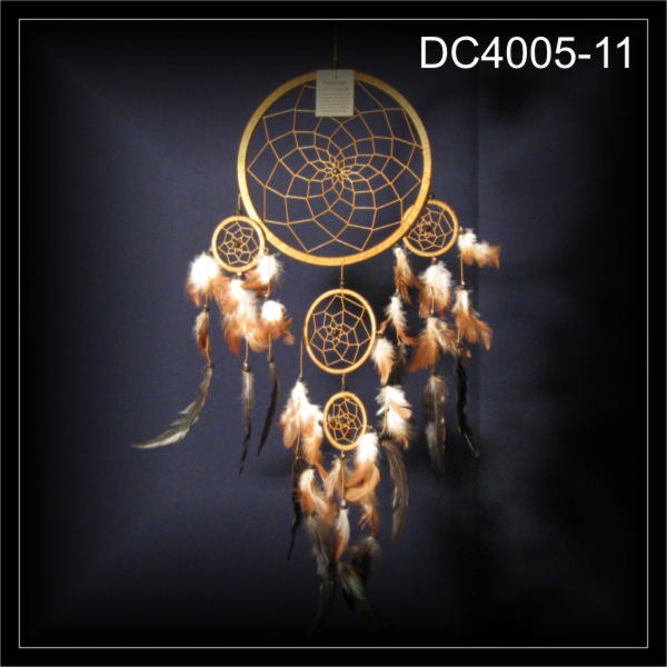 Traumfänger 5 Ringe, Dreamcatcher, Zwirn goldbraun 22x60cm (DC4005-11)