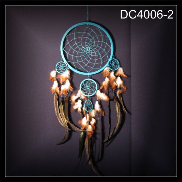 Großer 5-Ring Traumfänger, Dreamcatcher türkis 27x70cm (DC4006-2)