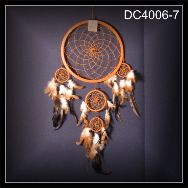 Großer 5-Ring Traumfänger, Dreamcatcher orange 27x70cm (DC4006-7)