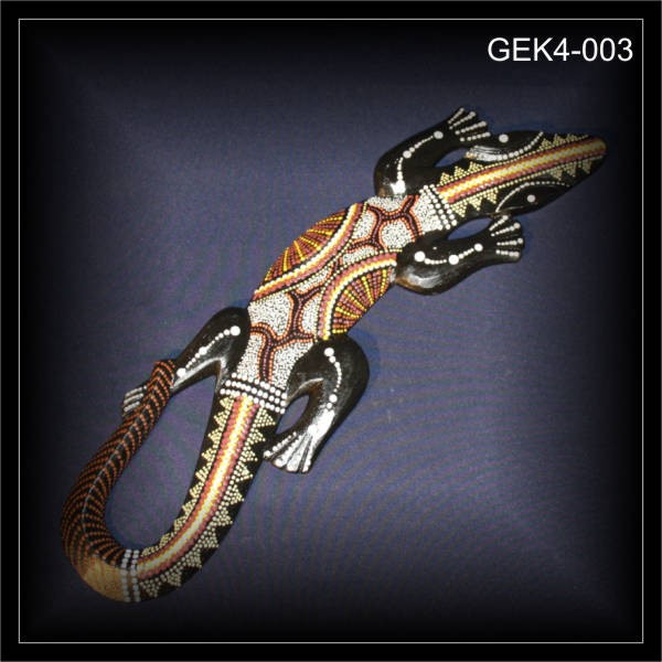 Gecko 50cm, Holz Schnitzerei, Dotpaint (GEK4-003)