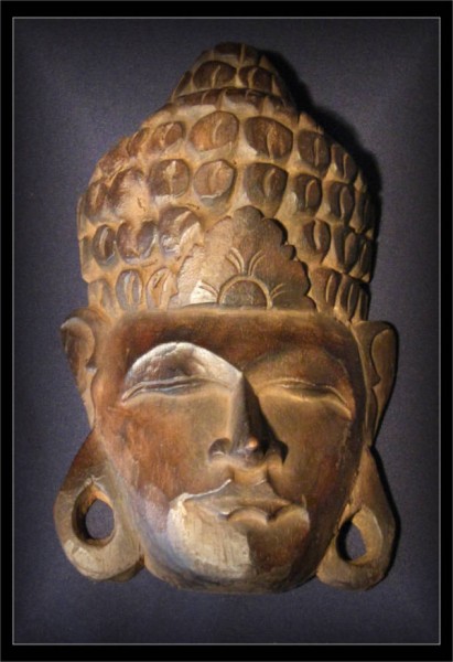 Buddha Maske, Holz, antikbraun, 25cm hoch (MA-AS-008)