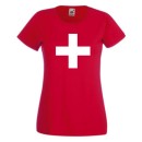 Schweizer Kreuz, Swiss, Schweiz, Suisse, T-Shirt, Damen Funshirt (GO035)
